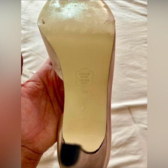 Champagne satin open toe heels - Picture 4 of 5